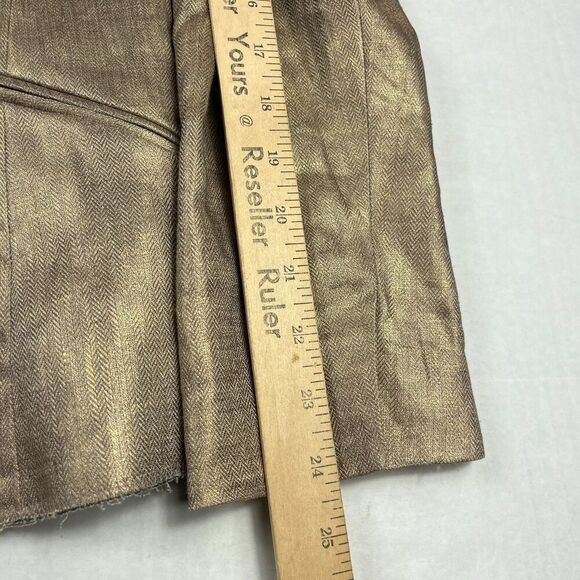 Nicole Miller Collection Linen Tie Front Blazer Metallic Gold Jacket Size 10 - Picture 8 of 11